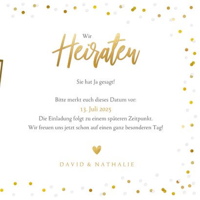 Fotokarte Zur Hochzeit Save The Date Goldtext Kaartje2go