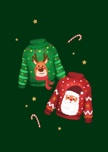 Foute kerstkaart humor grappig foto's kerst sweaters groen 2