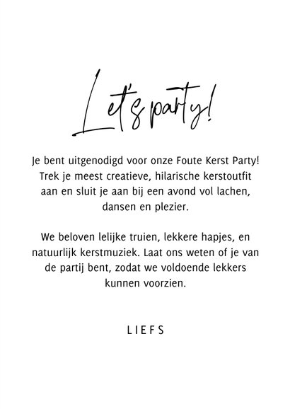 Foute kerstparty uitnodiging panterprint kerstballen sneeuw 3