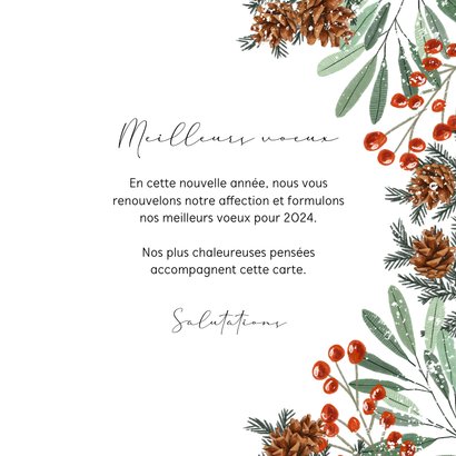 Franse nieuwjaarskaart botanische takken dennenappel strik  3