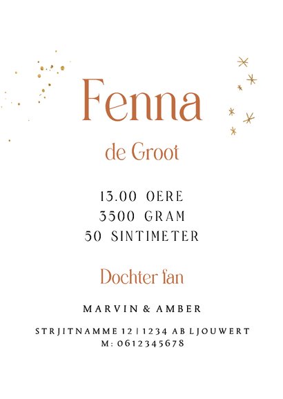 Fries geboortekaartje illustratie handen sterren goud 3