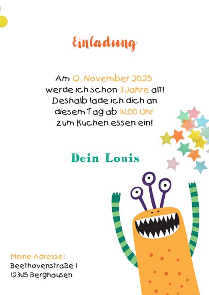 Fröhliche Monstereinladung zum Kindergeburtstag 3