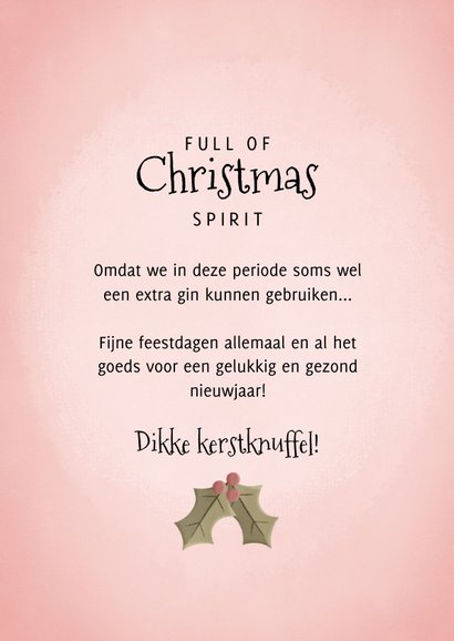 Funky kerstkaart Full of Christmas spirit Gin-fles en takjes 3