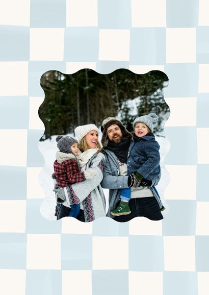 Geblokt fotokaartje lichtblauw groetjes winter 2