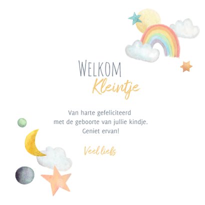 Geboorte felicitatie kaart mobiel met zon maan en sterren 3