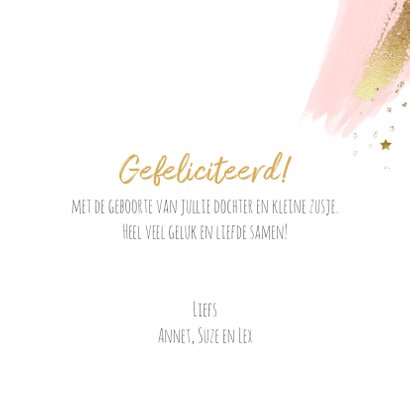 Geboorte felicitatiekaart meisje roze penseel strepen 3