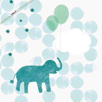 Geboorte Felicitatiekaartje olifant met ballonnen blauw 2
