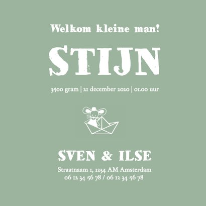 Geboorte jongen legergroen silhouet Stijn - MW 3