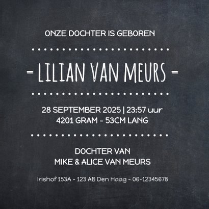 Geboorte krijtbord silhouet naam 3