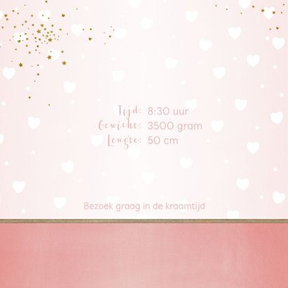 Geboorte lief en hip, roze kaartje met foto en hartjes 2