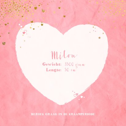 Geboorte lief roze kaartje met sterretjes en hartjes 2