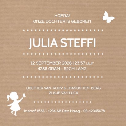 Geboorte Meisje Silhouet Vlinder Achterkant