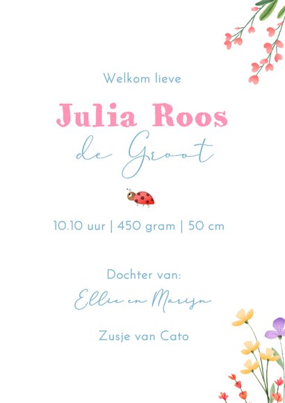 Geboorte meisje vrolijke bloemen met bij & lieveheersbeestje 3