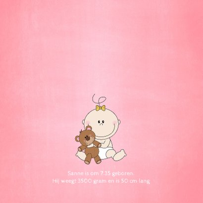 Geboorte schattig roze kaartje meisje met knuffelbeer 2