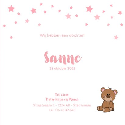 Geboorte schattig roze kaartje meisje met knuffelbeer 3