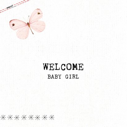 Geboortefelicitatiekaart Welcome Baby Girl met vlinders 2