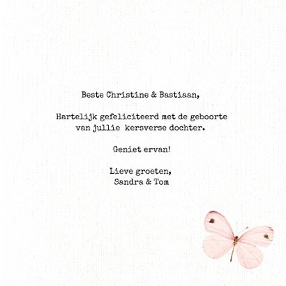 Geboortefelicitatiekaart Welcome Baby Girl met vlinders 3