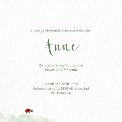 Geboortekaart baby in hangmatje tussen bloemen 3