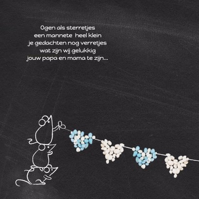 Geboortekaart blauw muisjes hart 2