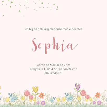Geboortekaart bloempjes en vlinders 3