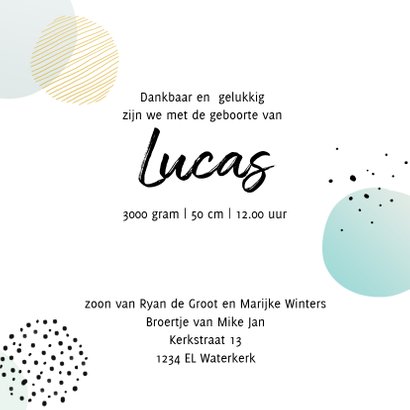 Geboortekaart dots met streep en stip jongen 3