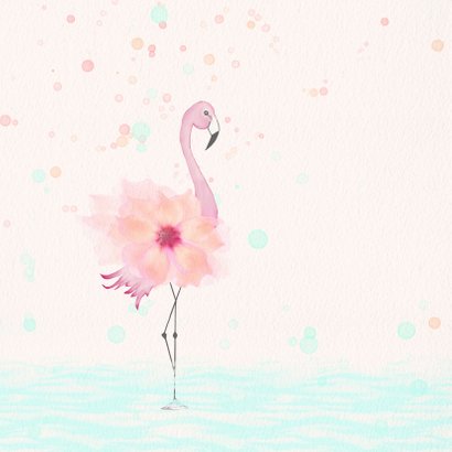 Geboortekaart flamingo met bloem-lijfje 2