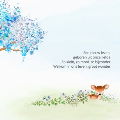 Geboortekaart hertje met boom-jongen 2