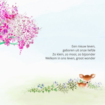 Geboortekaart hertje met boom-meisje 2