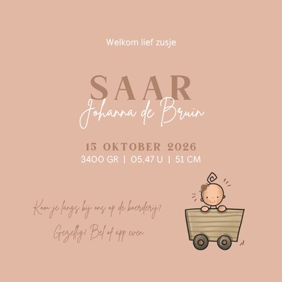 Geboortekaart Hoera een zusje op de boerderij 3