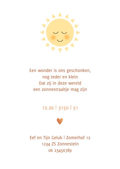 Geboortekaart jij bent de zon 3