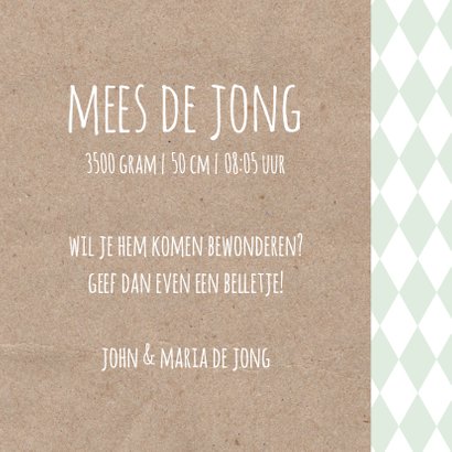 Geboortekaart Jongen karton ruit 3