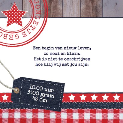 Geboortekaart jongen label hout sterren 2