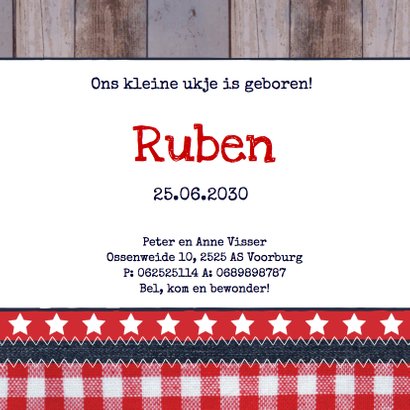 Geboortekaart jongen label hout sterren 3