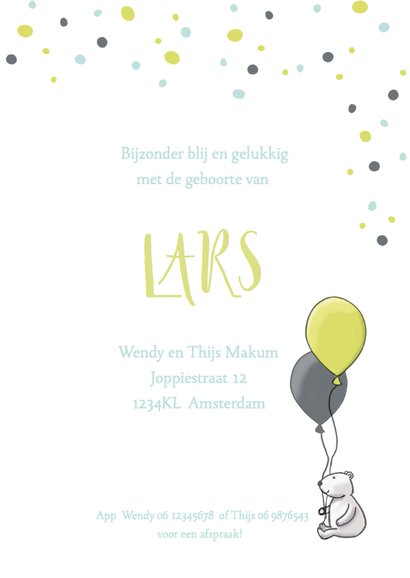 Geboortekaart jongen loopkar av 3