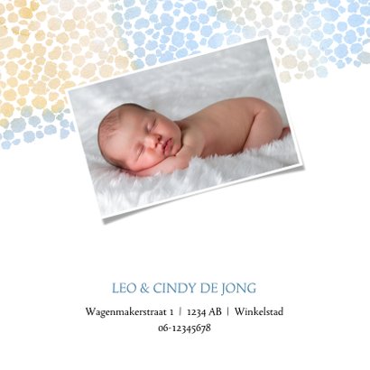 Geboortekaart jongen met dierenprint blauw-bruin 2