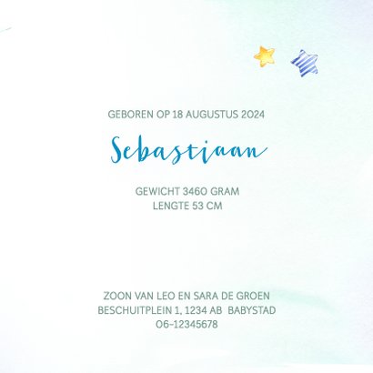 Geboortekaart jongen olifantje waterverf 3