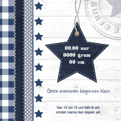 Geboortekaart jongen ster ruitjes 2