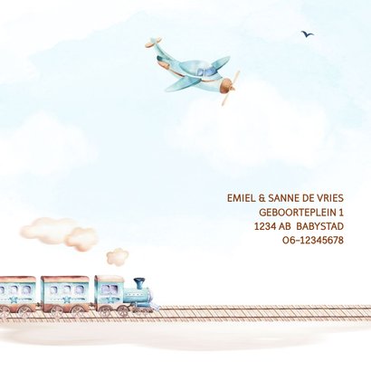 Geboortekaart jongen trein en vliegtuig 2