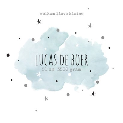 Geboortekaart jongen waterverf graffiti sterren 2