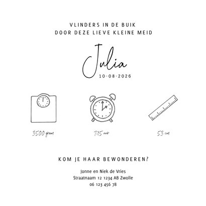 Geboortekaart kleine giraf met vlinders 3