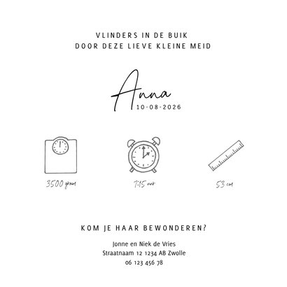 Geboortekaart kleine olifant met vlinders 3