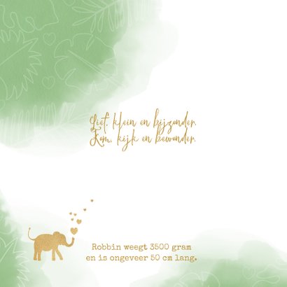 Geboortekaart lief waterverf silhouet olifant met hartjes. 2