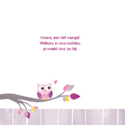 Geboortekaart lieve uil in boom 2