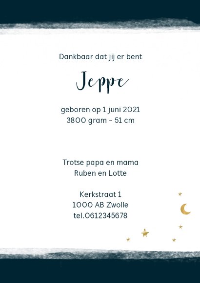 Geboortekaart maan en sterren, aanpasbare kleur 3