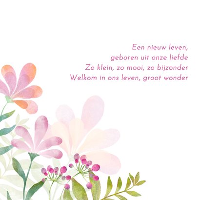 Geboortekaart meisje aquarel bloemen en foto 2