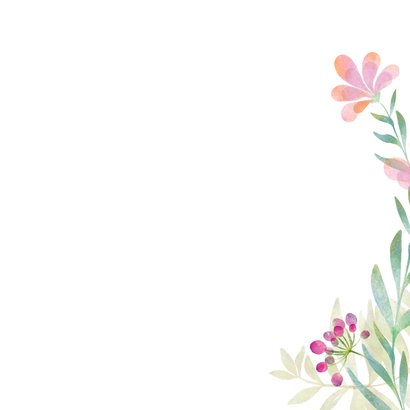 Geboortekaart meisje aquarel bloemen en foto Achterkant