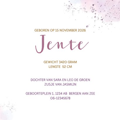 Geboortekaart meisje eenhoorn 3