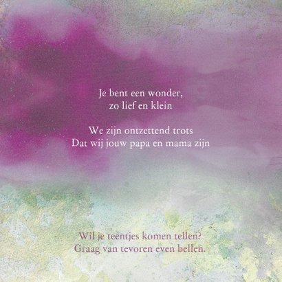 geboortekaart meisje met aquarelachtergrond en hartjes 2