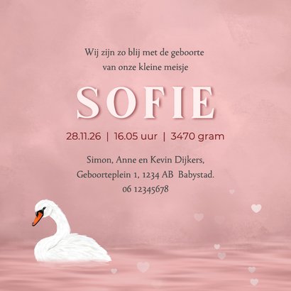 Geboortekaart meisje met zwanen 3
