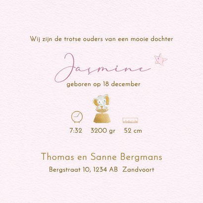 Geboortekaart meisje olifantje  3